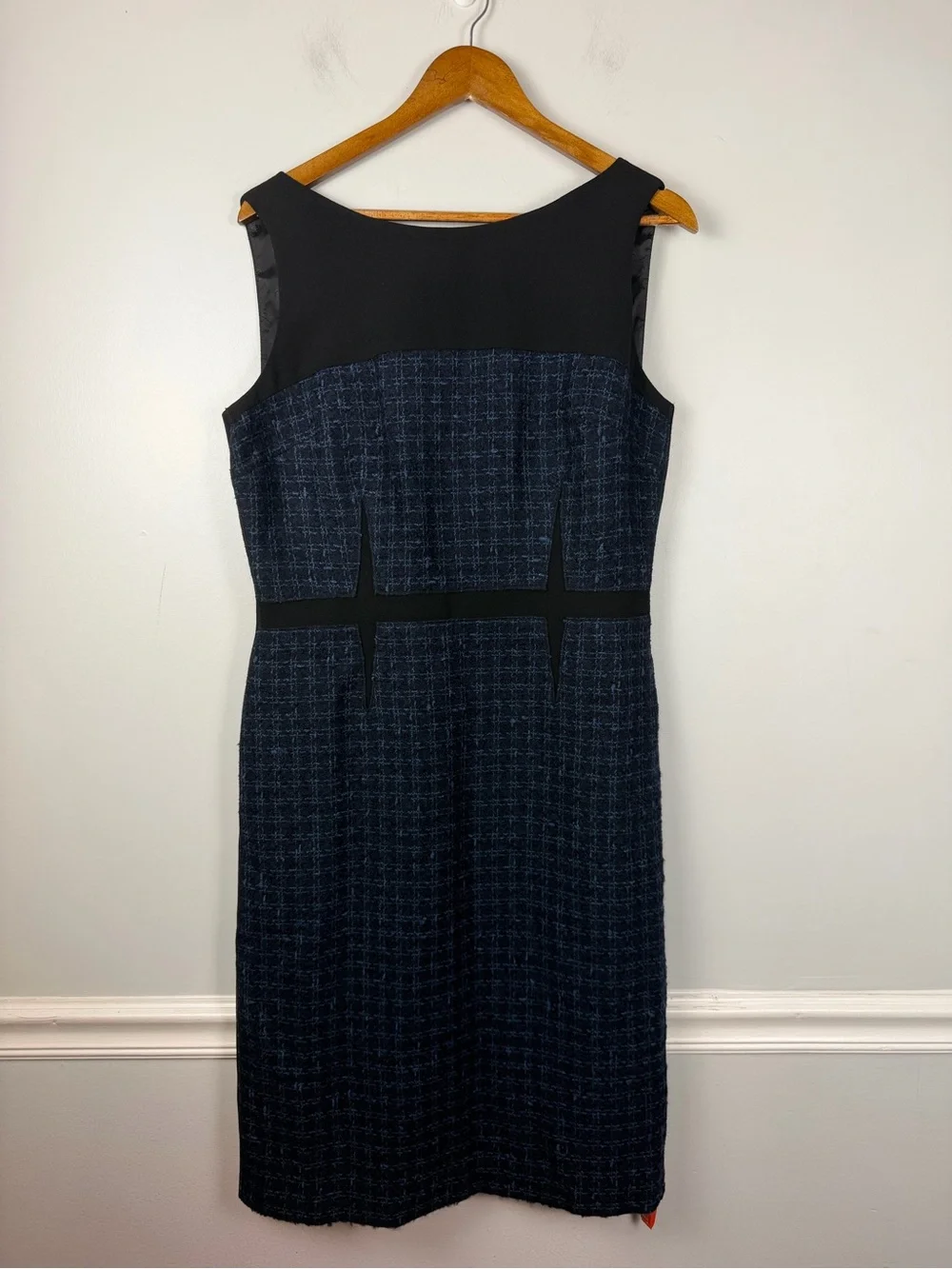 NWT TORY BURCH Navy Sloane Pencil Dress Plaid Tweed Sleeveless Size 12